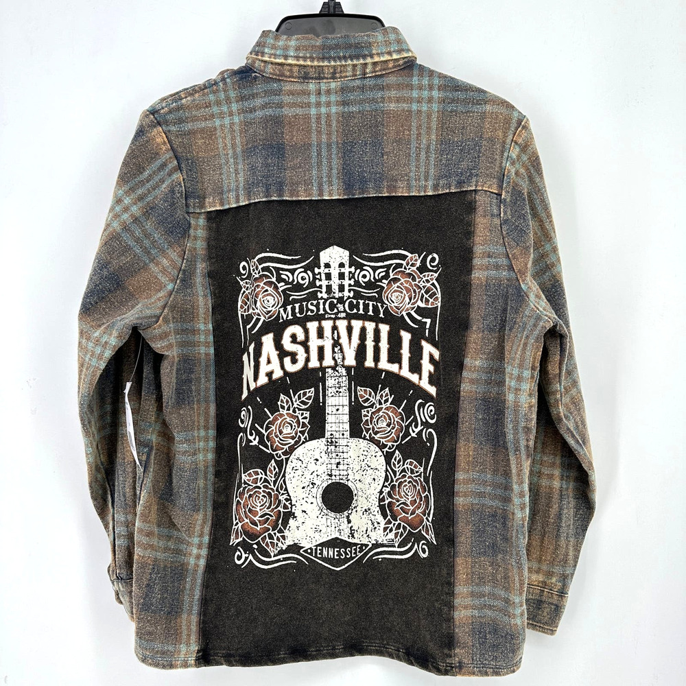 Nashville Tennessee Washed Flannel Cowgirl Shirt Girls Sz 8 10 Medium Back Panel